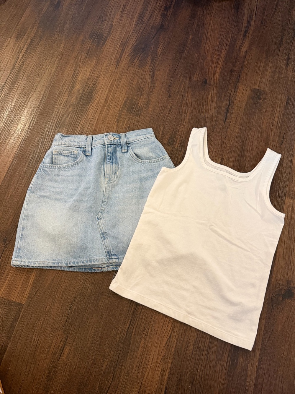Old Navy Kids - Girls White Tank Top with Light Blue Denim Skirt Set